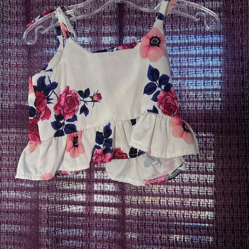 Floral Ruffle Hem Crop Top